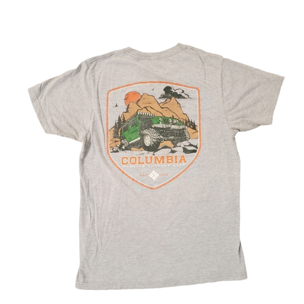 Columbia Men's Light Gray Outdoor Green Jeep Short Sleeve T-shirt Medium